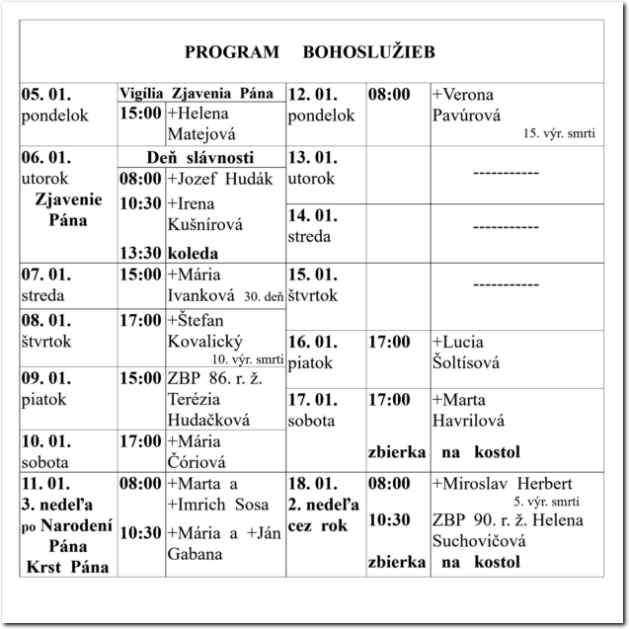 Program Bohoslužieb RKF Drienov