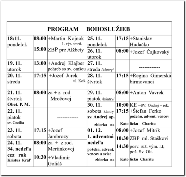 Program Bohoslužieb RKF Drienov