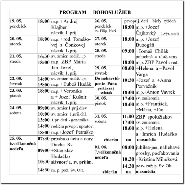 Program Bohoslužieb RKF Drienov