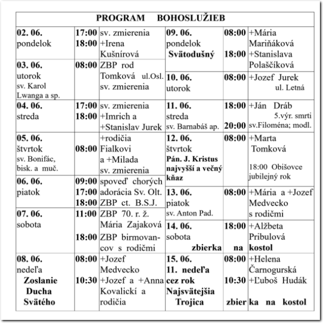 Program Bohoslužieb RKF Drienov
