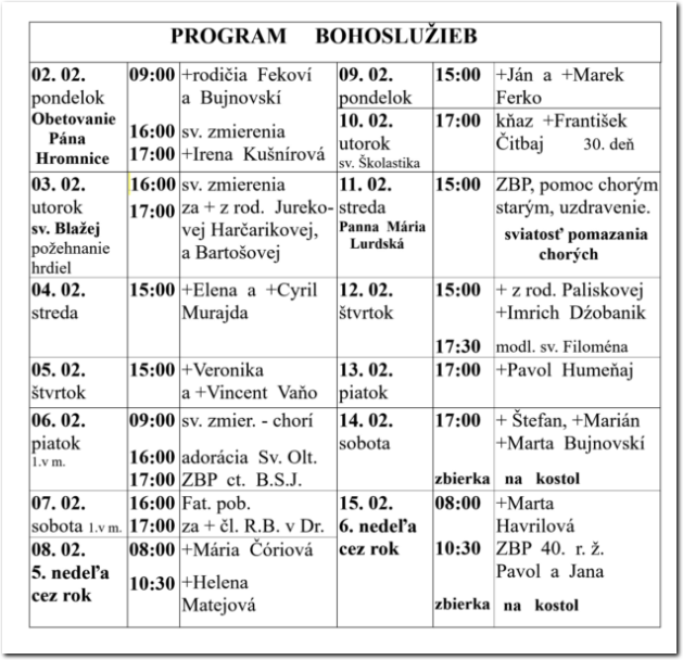 Program Bohoslužieb RKF Drienov