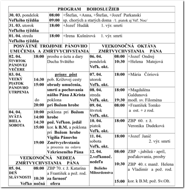 Program Bohoslužieb RKF Drienov